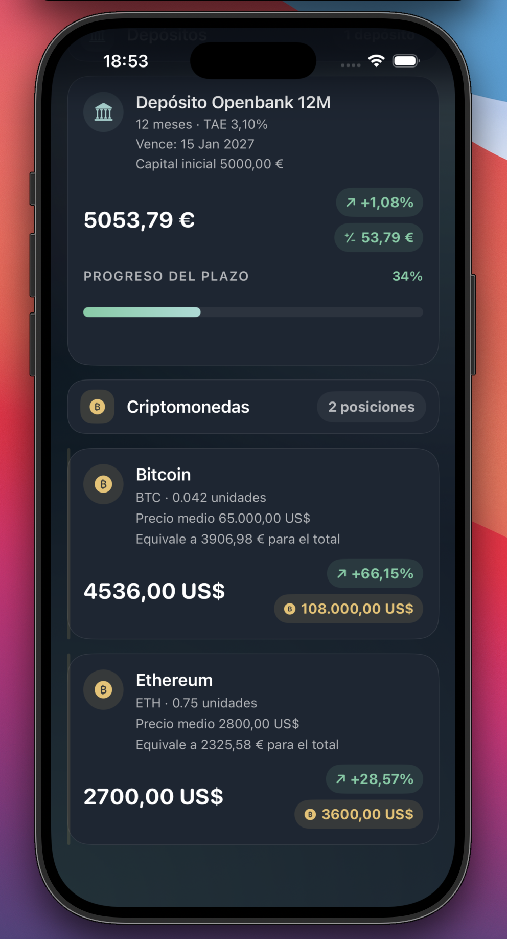 Depósitos y criptomonedas dentro de la cartera de Vlyxis