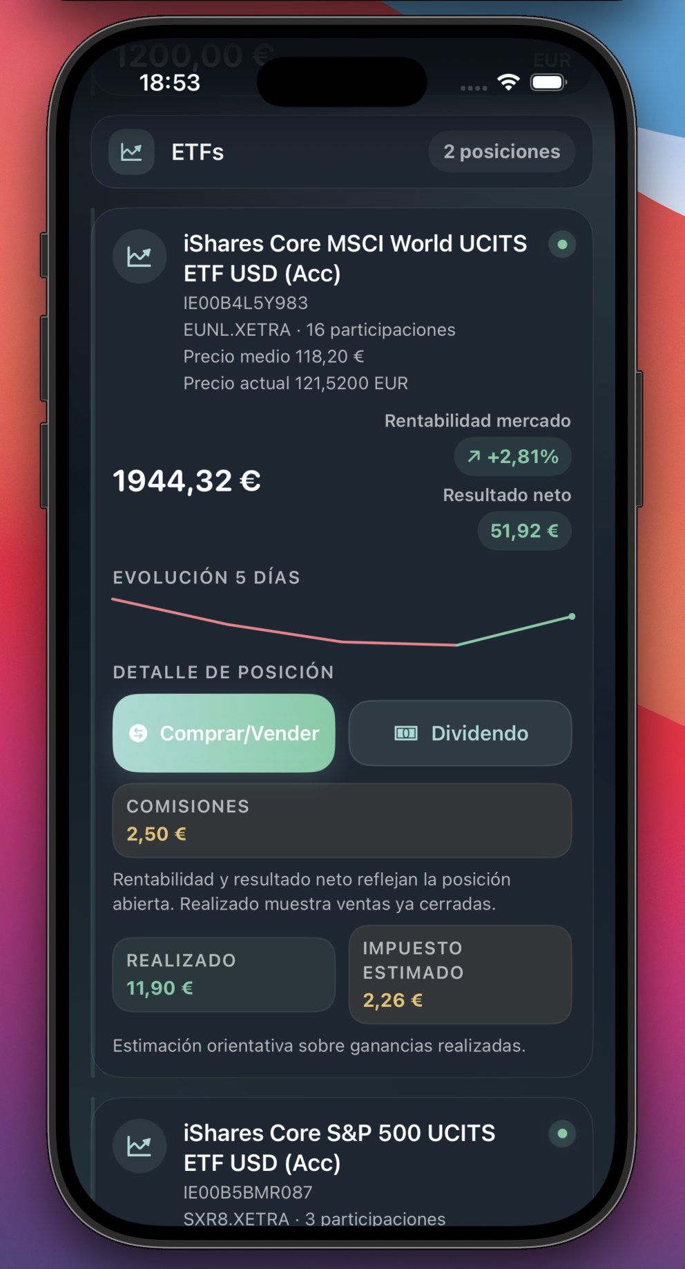 Bloque de ETFs dentro de la cartera de Vlyxis
