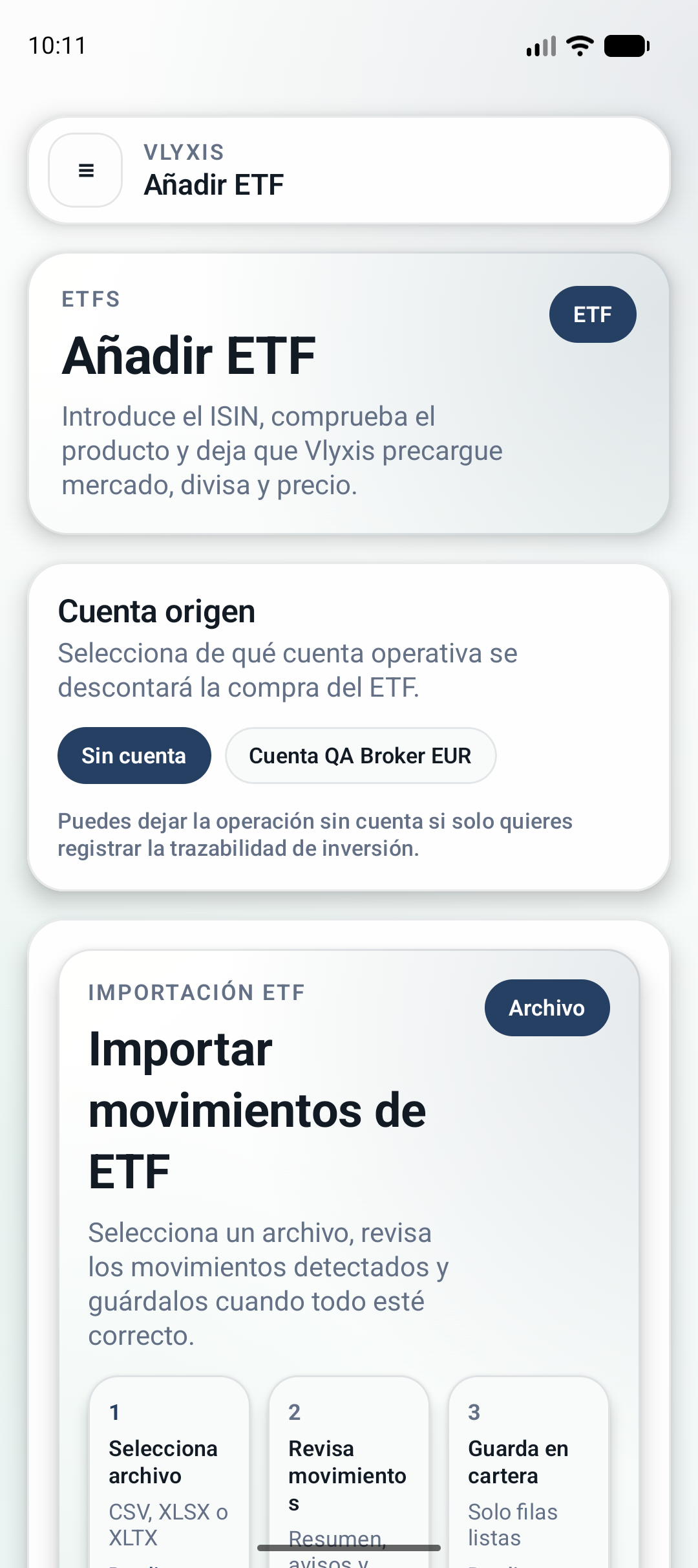 Importación ETF guiada
