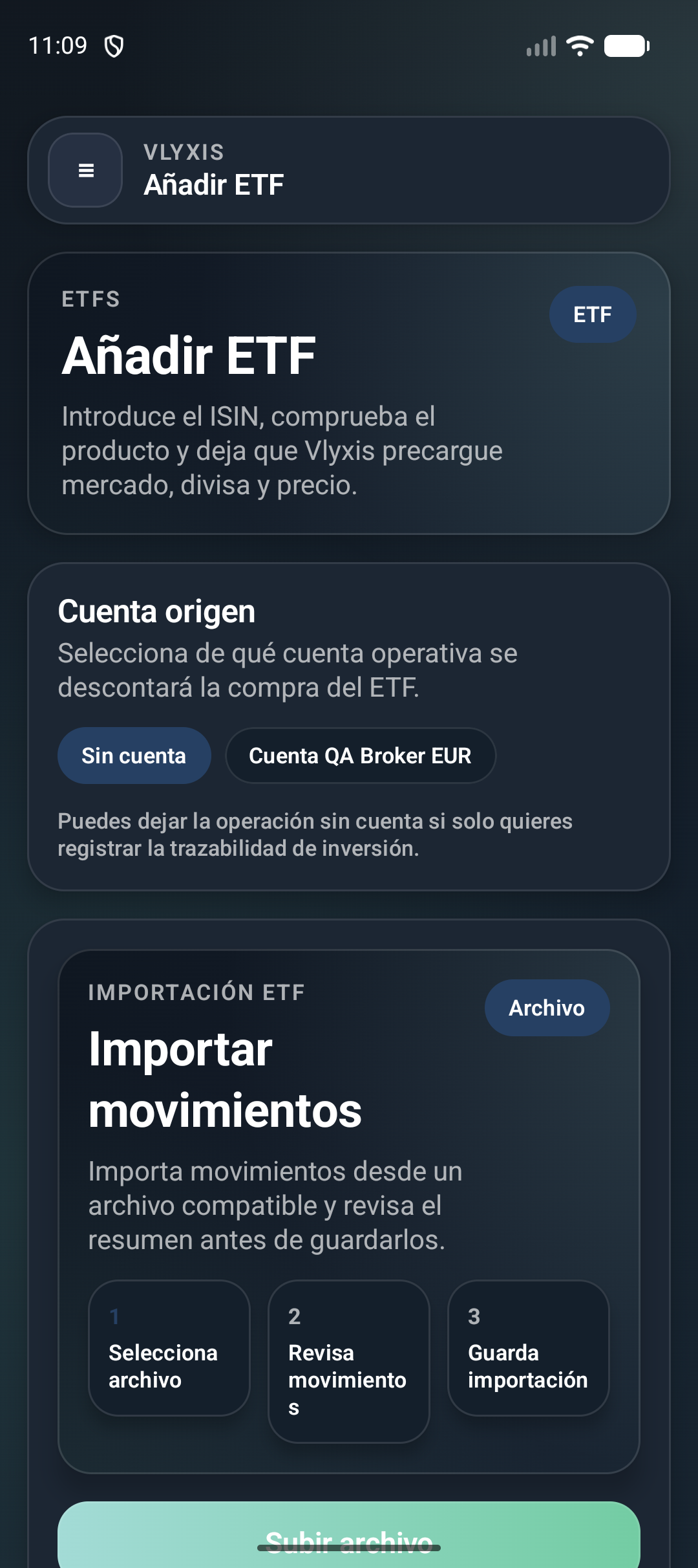 Importación ETF guiada