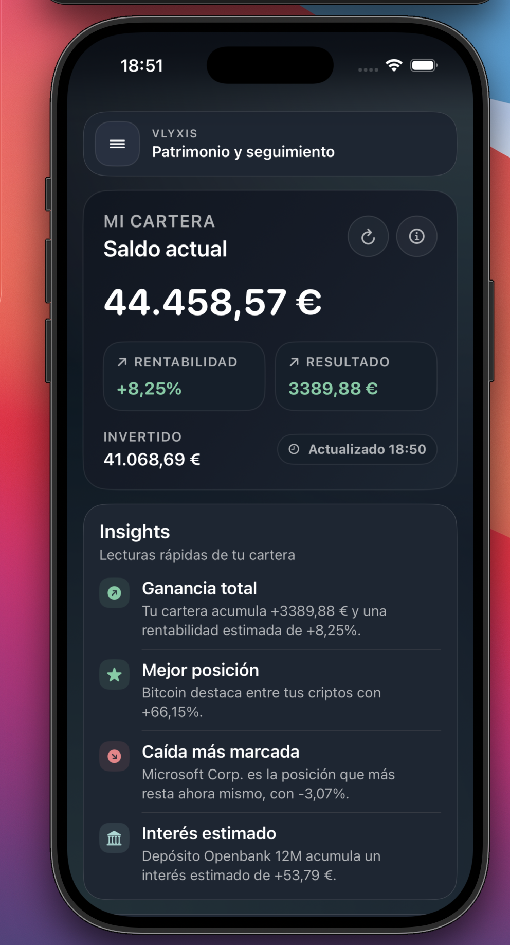 Vista principal de cartera en Vlyxis