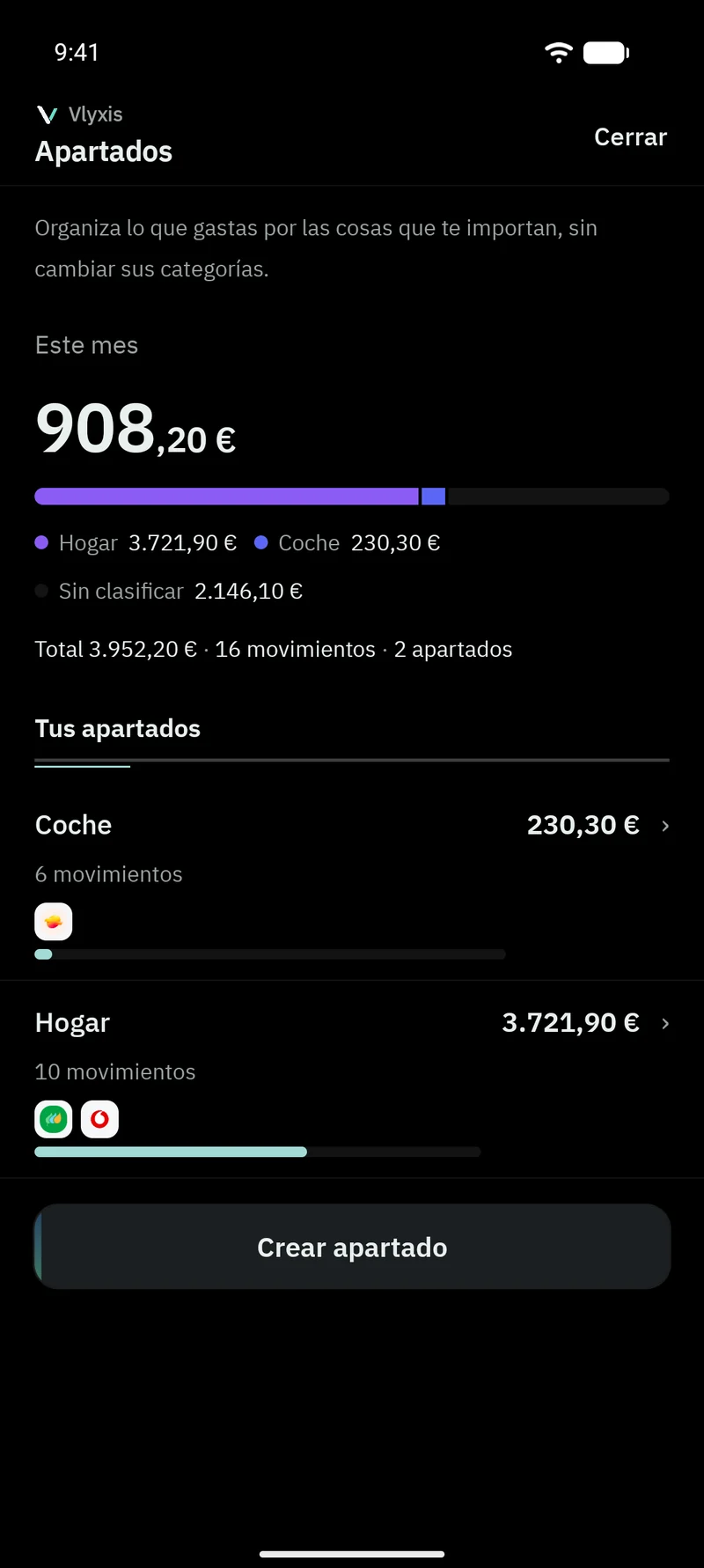 Apartados de gasto en Vlyxis
