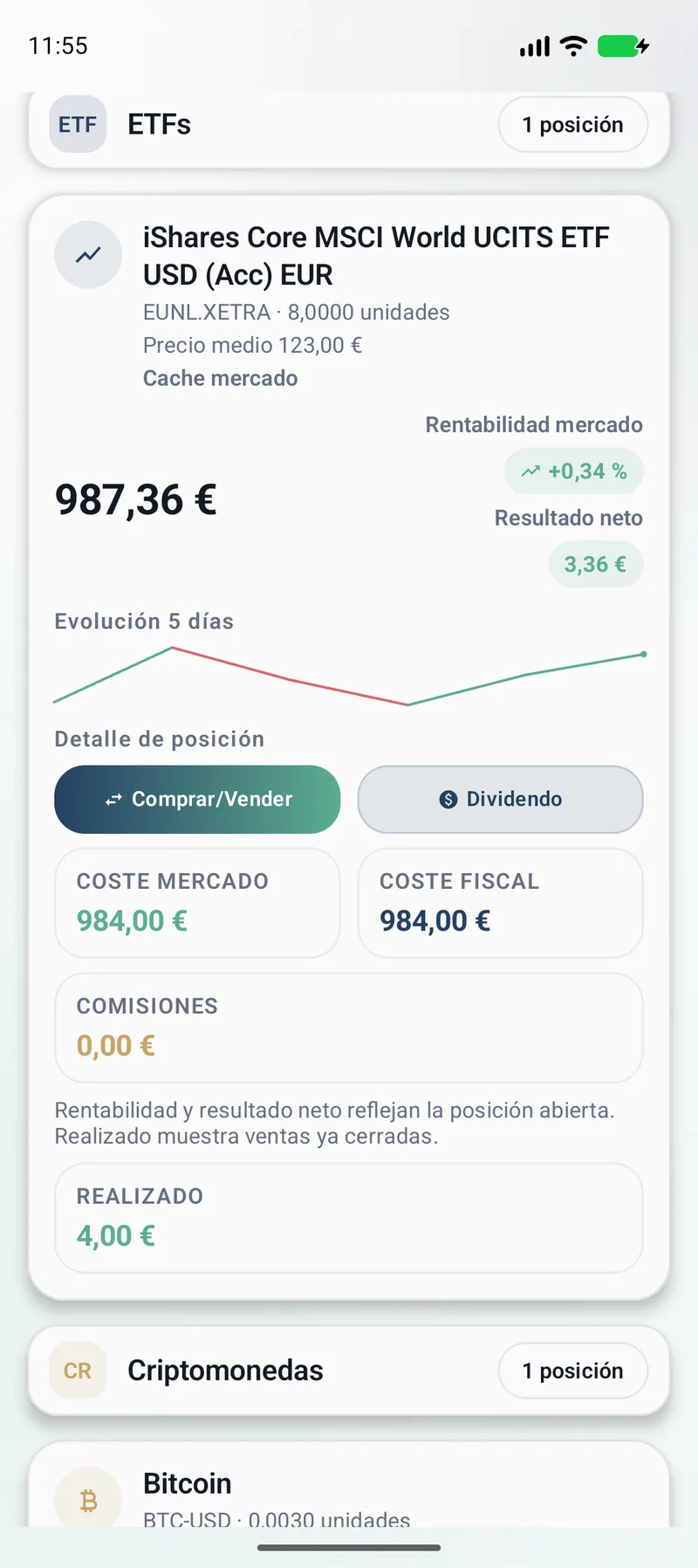 Bloque de ETFs y cripto dentro de la cartera de Vlyxis