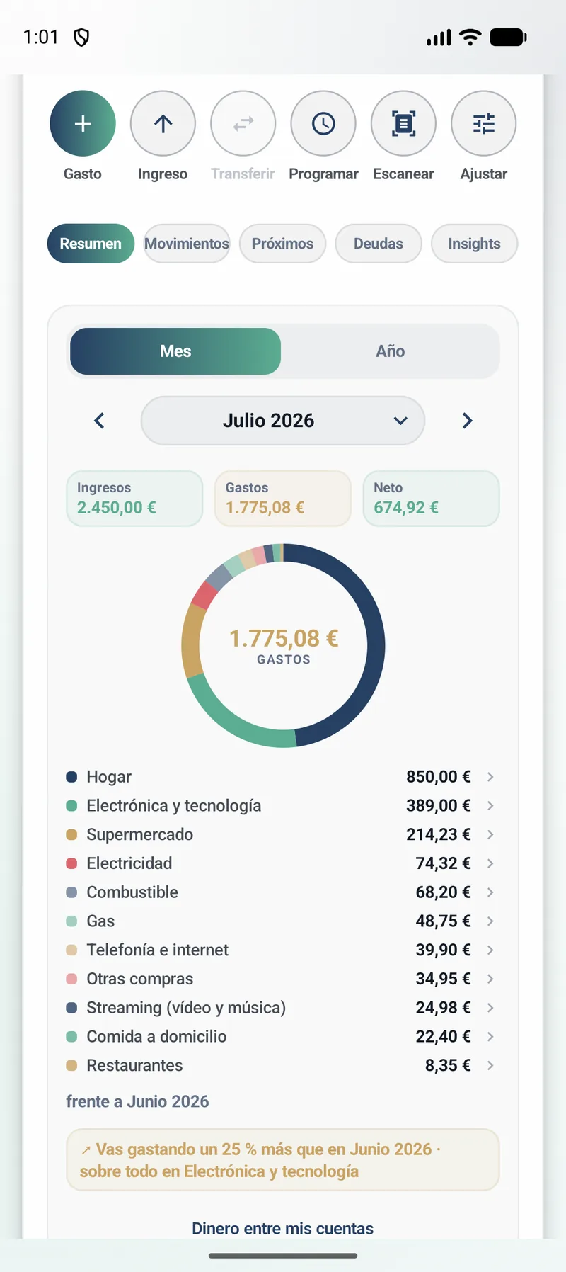 Resumen de gastos por categorías en Vlyxis