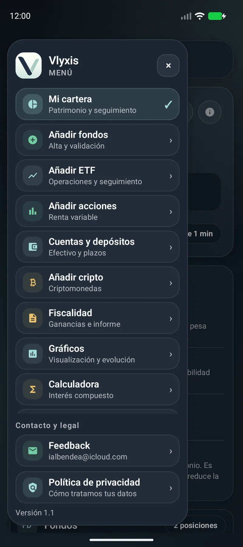 Menú principal de Vlyxis