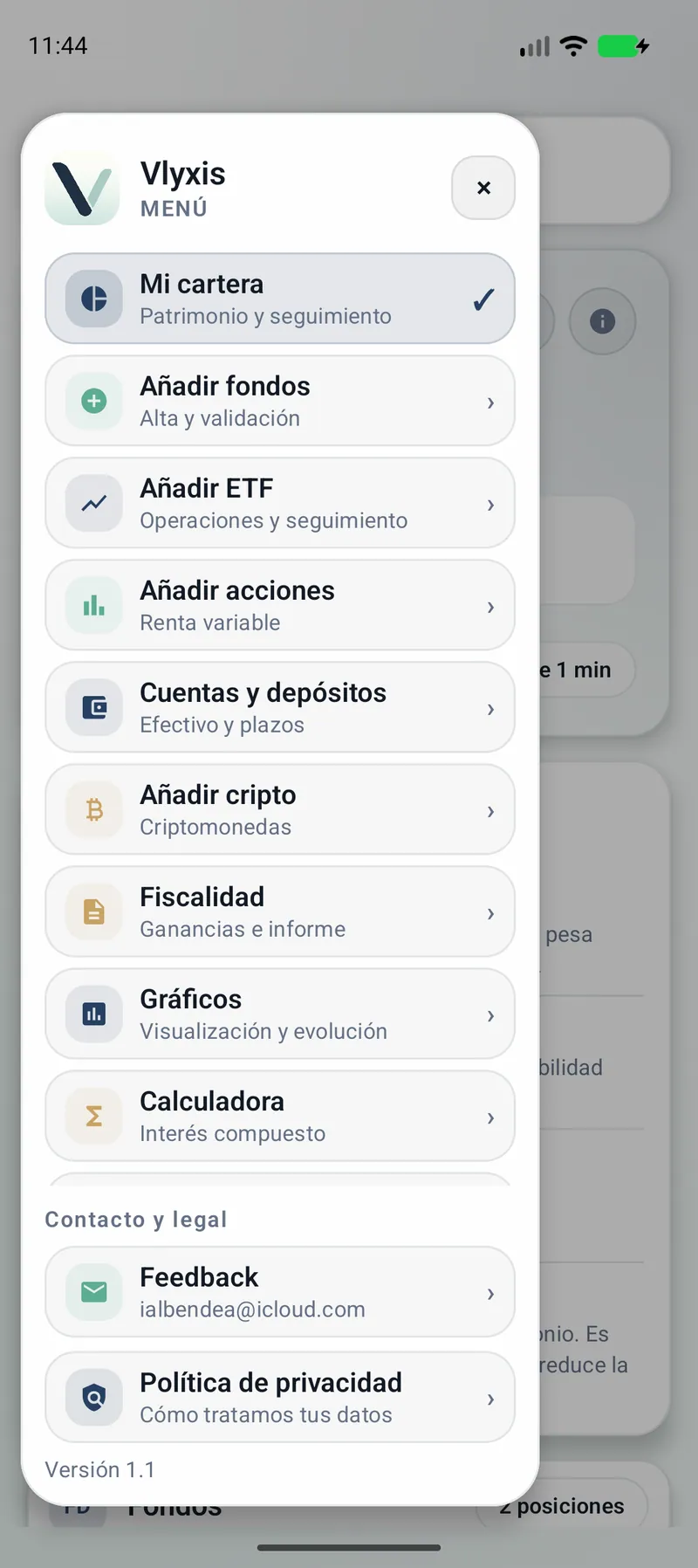 Menú principal de Vlyxis