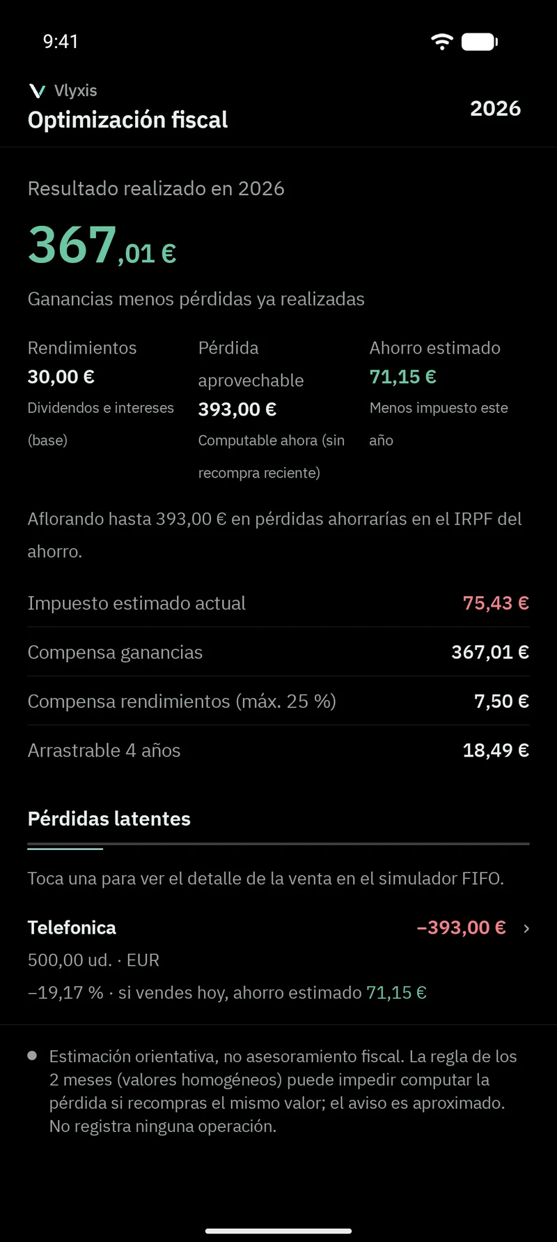 Optimización fiscal en Vlyxis: Cuánto pagarías de menos aflorando pérdidas.