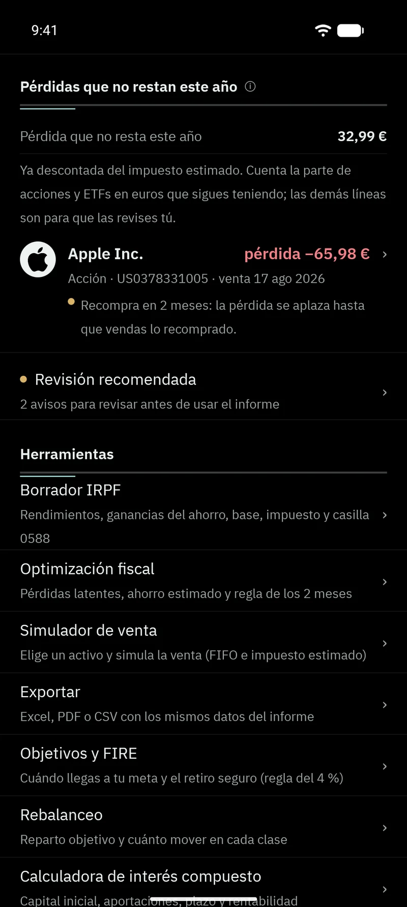 Regla de los dos meses en Vlyxis: Te avisa de las pérdidas que todavía no restan.